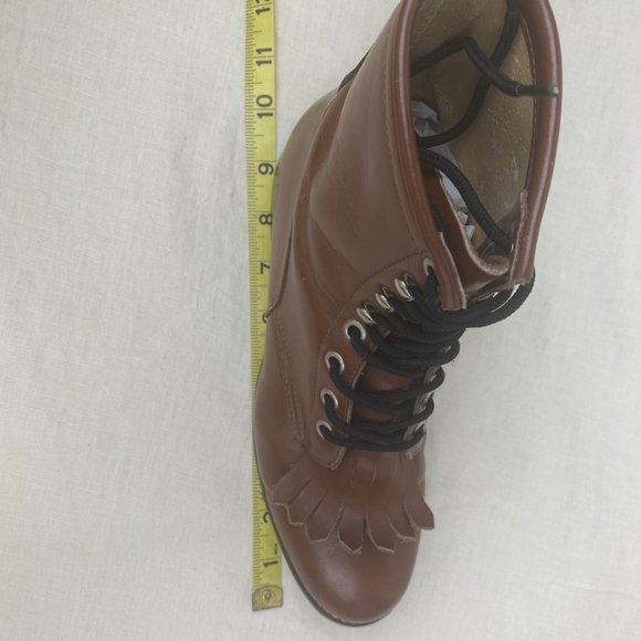 Vintage 1980s Justin Leather Brown Lace Up Roper Western Cowboy Kiltie Boots - Picture 14 of 16